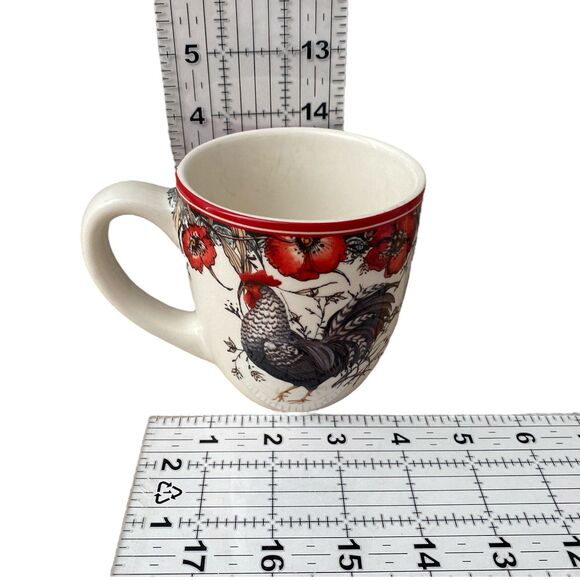 Susan Winget Cracker Barrel Rooster Mug Set x2 Red Poppy Farmhouse Country - Picture 5 of 6